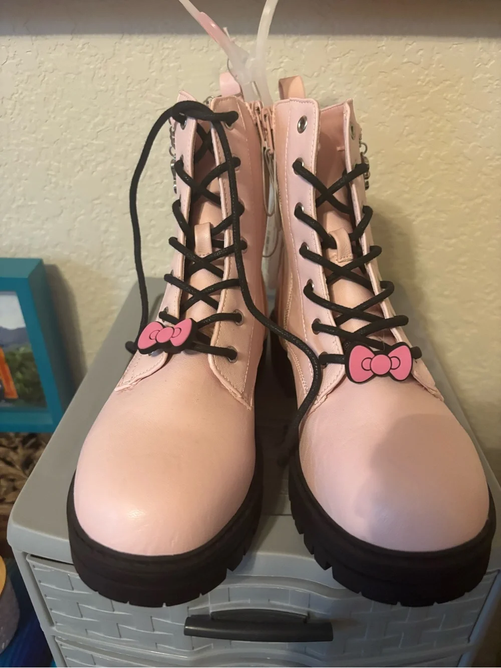 The Children's Place Hello Kitty  Pink Combat Boots with Bow Charms